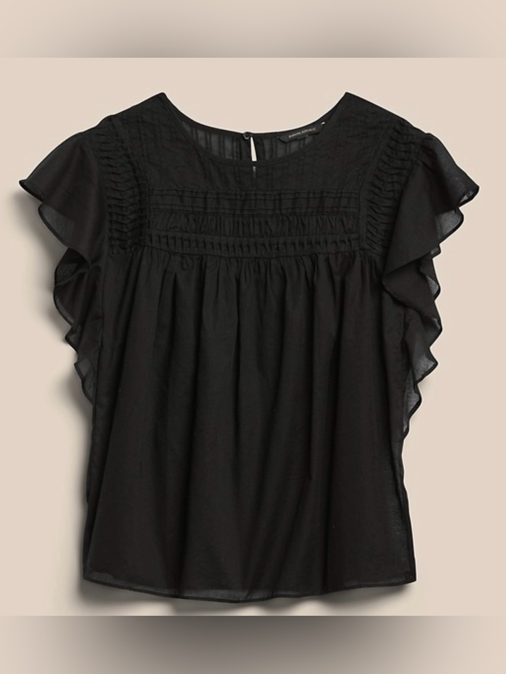 Athleta Pintuck Ruffle Sleeve Blouse Black Size Small NWD